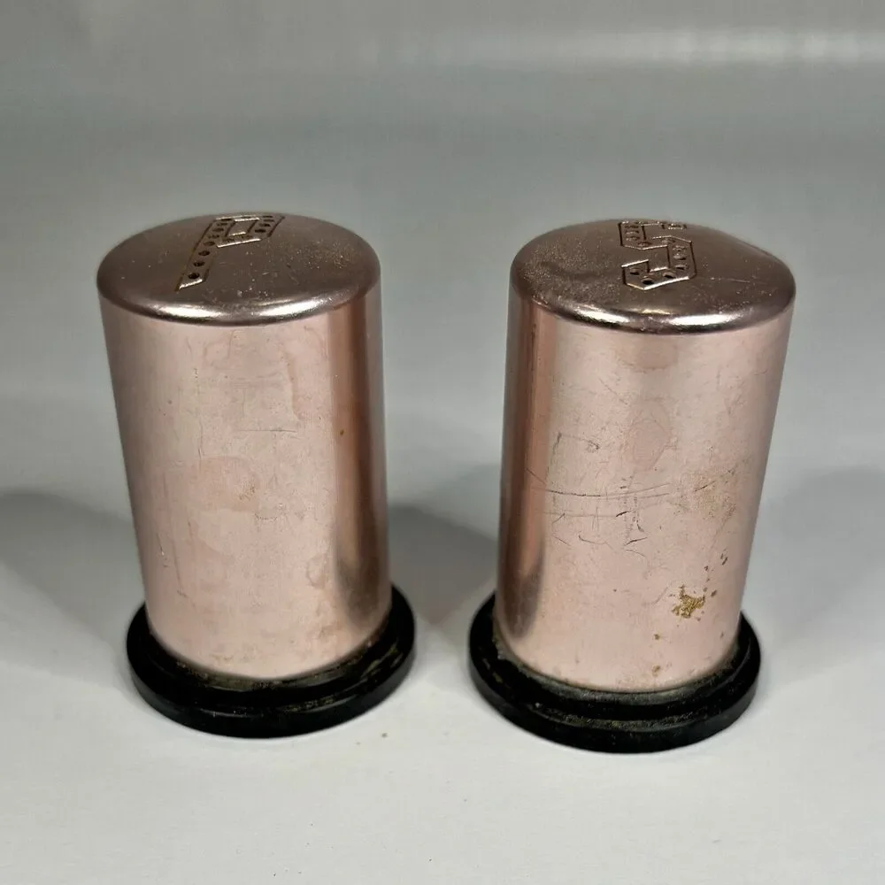 Aluminum Copper Salt Pepper Shakers Mid Century Modern Kitchen Decor 70s Vintage
